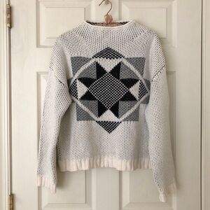 Anthropologie Starlite High Neck Pullover Sweater Ivory/Gray/Black Size Small